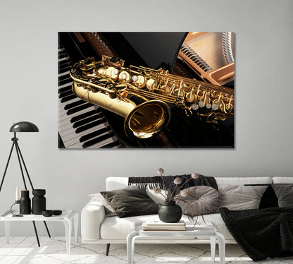 Alto Saxophone on Piano Canvas Print-Canvas Print-CetArt-1 Panel-24x16 inches-CetArt