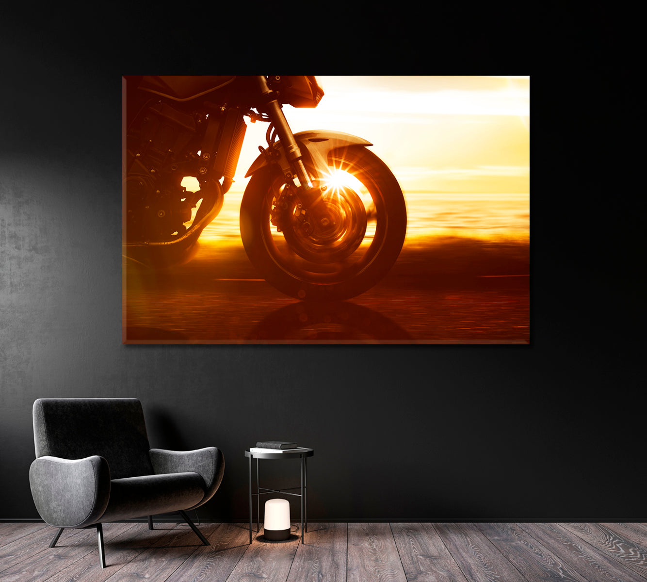 Motorcycle on the Coastal Road at Sunset Canvas Print-Canvas Print-CetArt-1 Panel-24x16 inches-CetArt