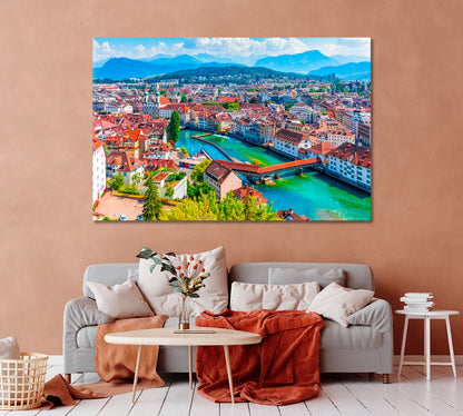 Scenic Panorama the Old Town of Lucerne Switzerland Canvas Print-Canvas Print-CetArt-1 Panel-24x16 inches-CetArt