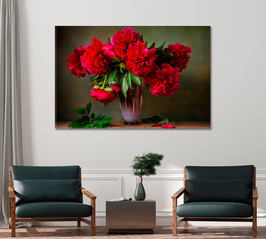 Still Life with Red Peonies Canvas Print-Canvas Print-CetArt-1 Panel-24x16 inches-CetArt