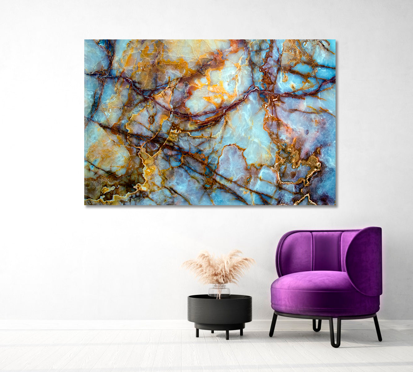 Blue and Gold Onyx Marble Stone Canvas Print-Canvas Print-CetArt-1 Panel-24x16 inches-CetArt