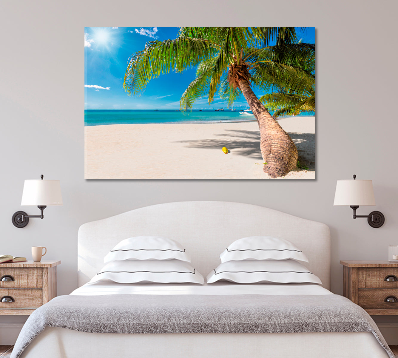 Seychelles White Sand Beach with Coconut Palm Tree Canvas Print-Canvas Print-CetArt-1 Panel-24x16 inches-CetArt