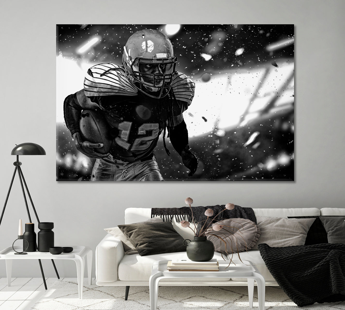 American Football Player in Black and White Canvas Print-Canvas Print-CetArt-1 Panel-24x16 inches-CetArt