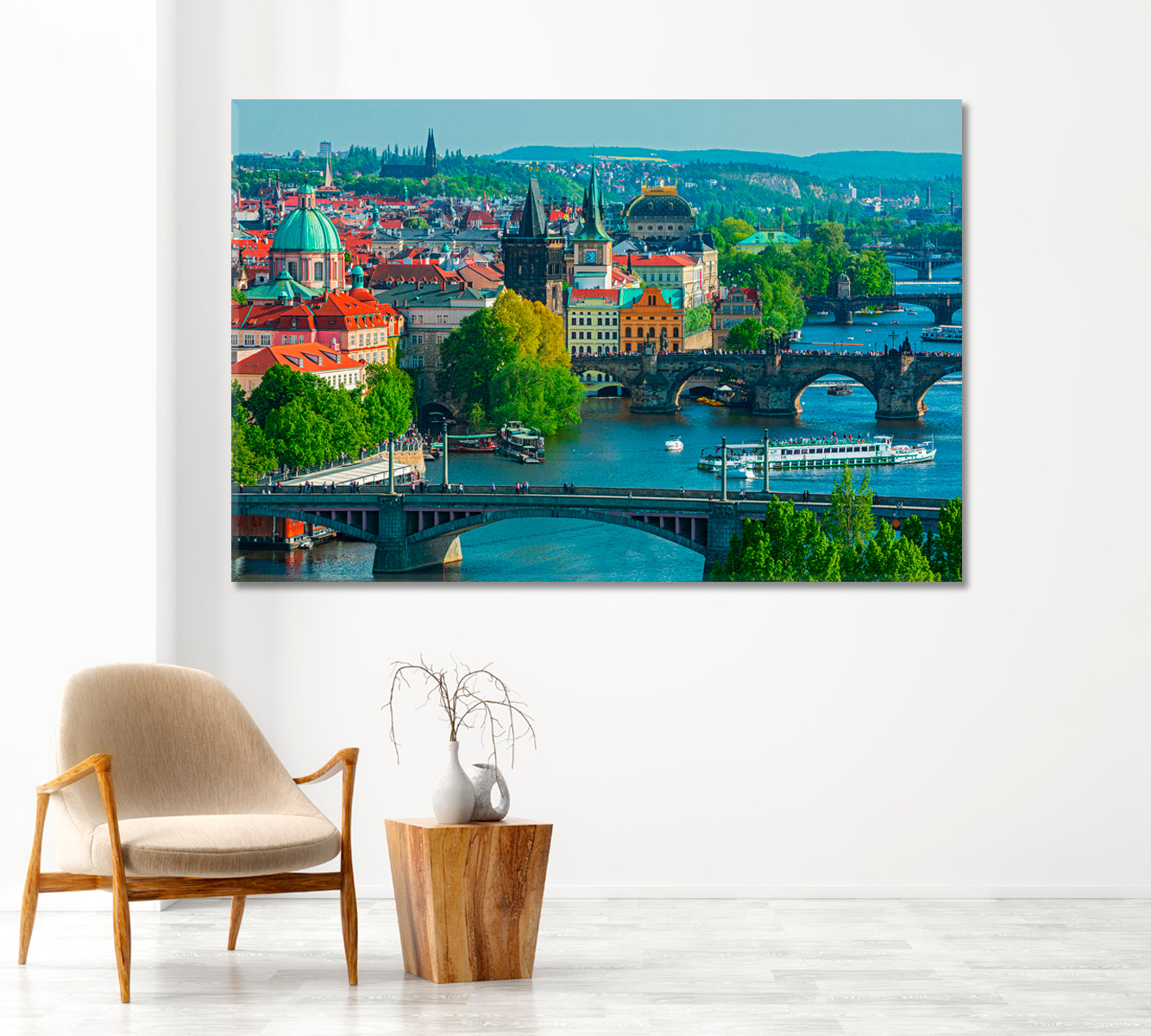 Scenic View on Bridges Over Vltava River Prague Canvas Print-Canvas Print-CetArt-1 Panel-24x16 inches-CetArt