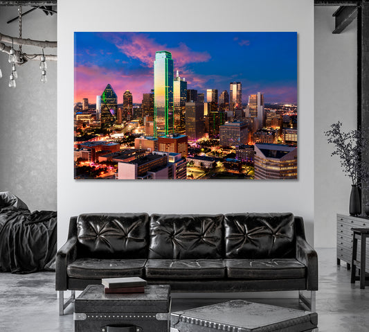 Beautiful Dallas City Skyline Texas Canvas Print-Canvas Print-CetArt-1 Panel-24x16 inches-CetArt