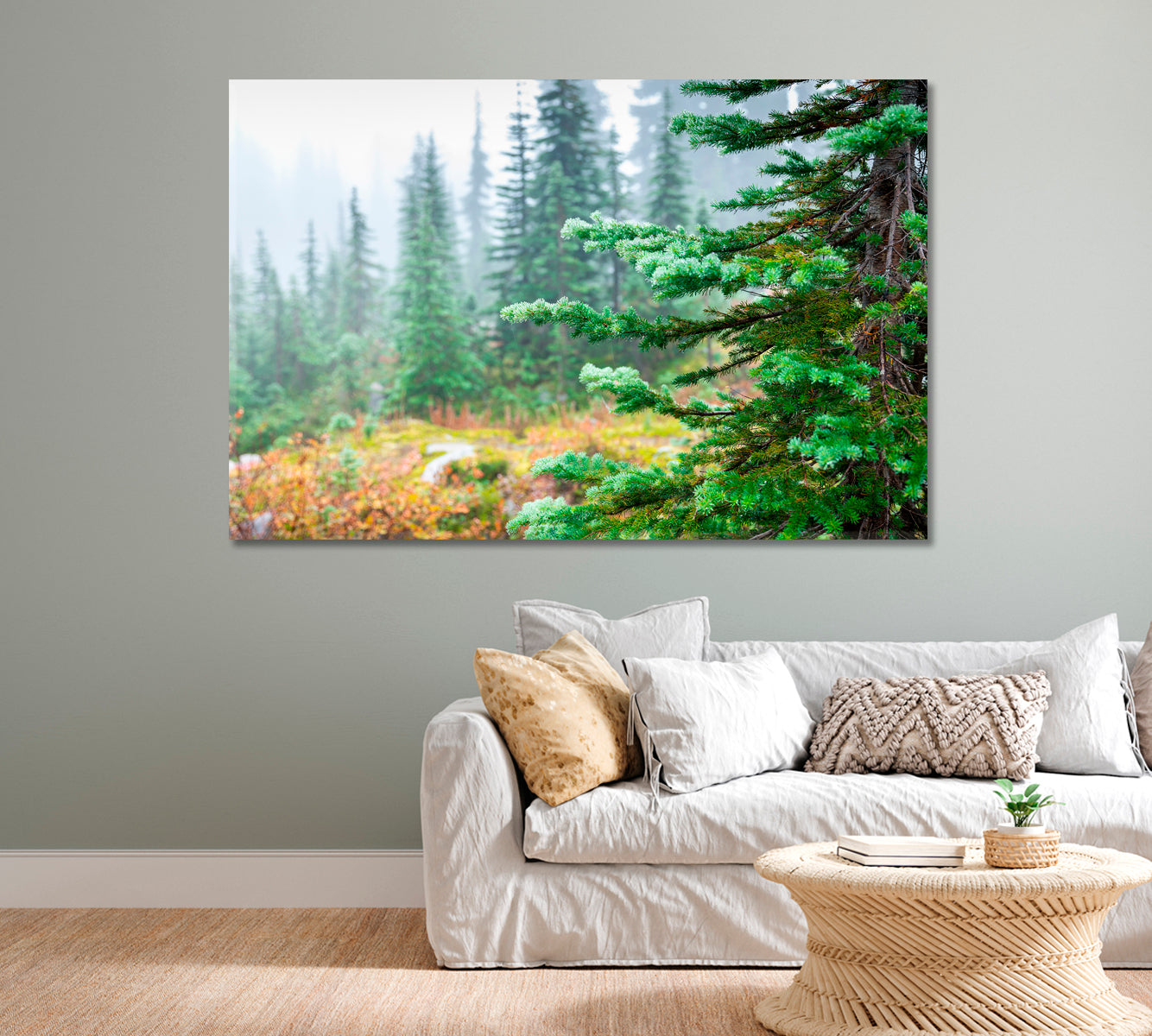 Green Pine Forest in Winter Canvas Print-Canvas Print-CetArt-1 Panel-24x16 inches-CetArt