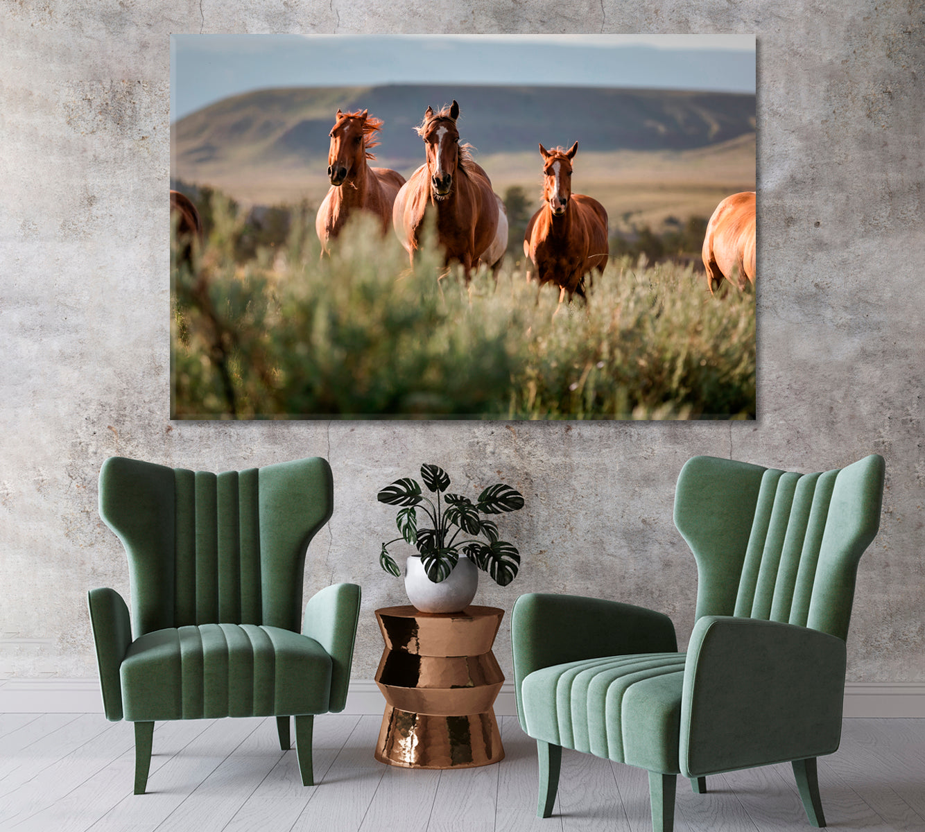 Beautiful American Horses Herd Wyoming Canvas Print-Canvas Print-CetArt-1 Panel-24x16 inches-CetArt