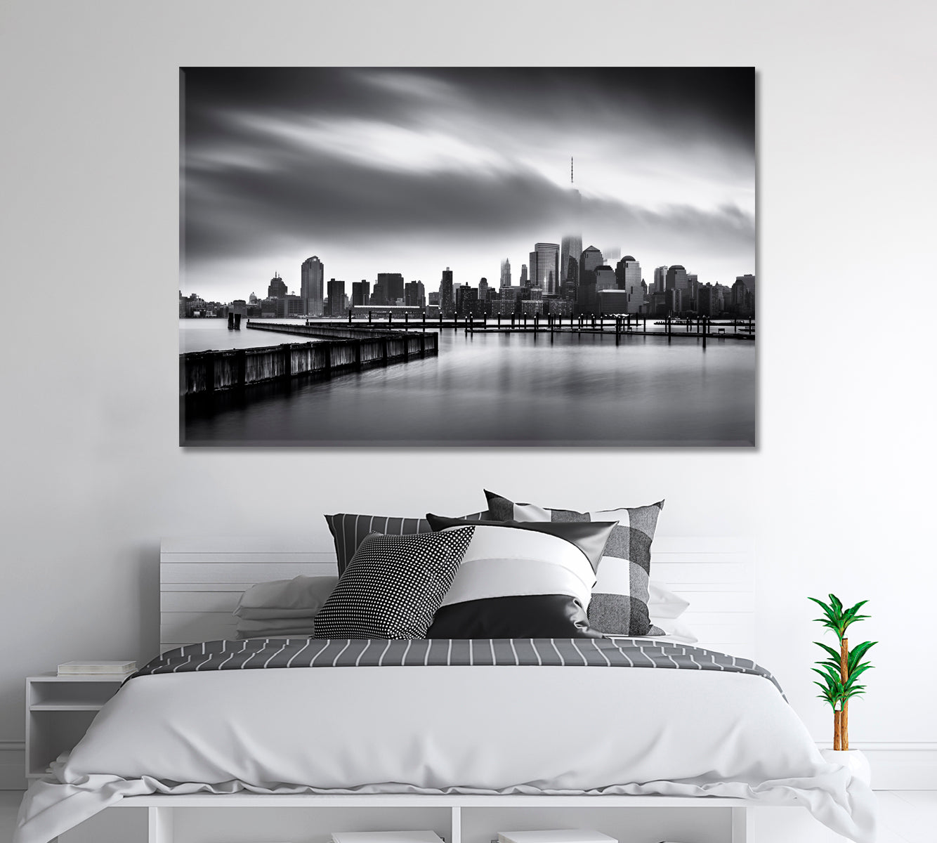 Lower Manhattan in Black and White Canvas Print-CetArt-1 Panel-24x16 inches-CetArt