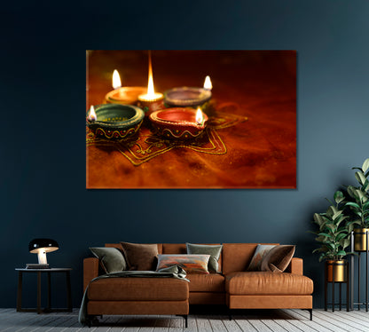 Indian Diwali Lamps Canvas Print-Canvas Print-CetArt-1 Panel-24x16 inches-CetArt