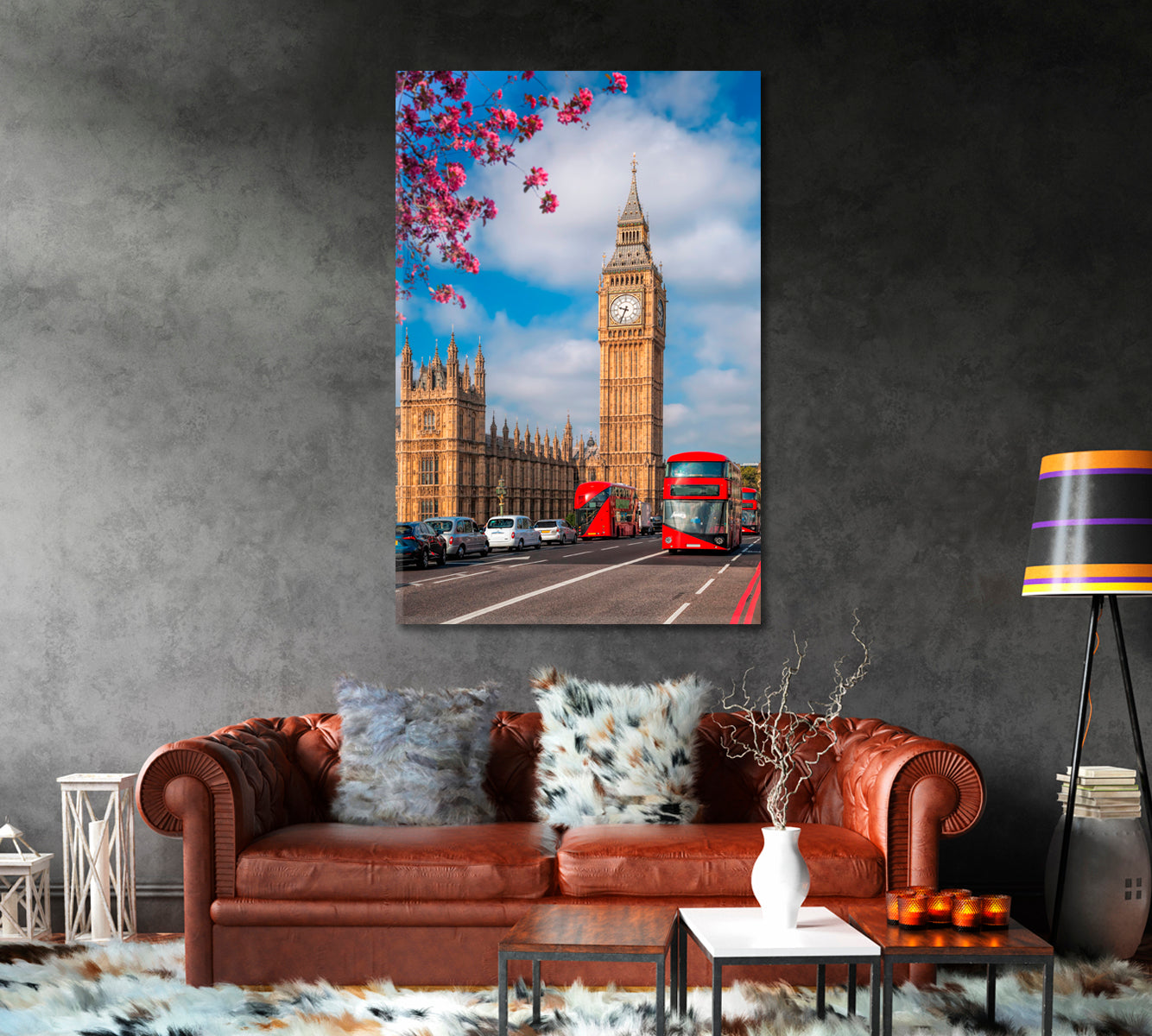 Red Buses and Big Ben London UK Canvas Print-Canvas Print-CetArt-1 panel-16x24 inches-CetArt