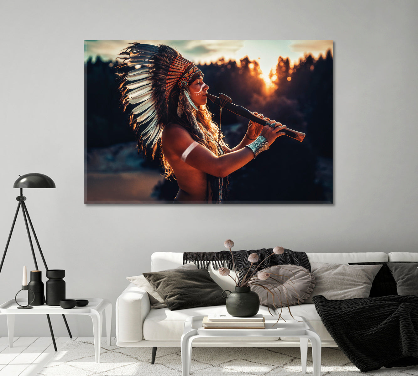 Woman Playing on Flute Canvas Print-Canvas Print-CetArt-1 Panel-24x16 inches-CetArt