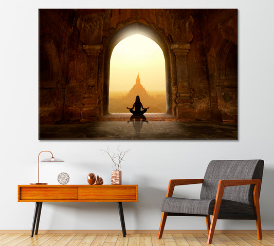 Woman Meditating in Buddhist Temple Canvas Print-Canvas Print-CetArt-1 Panel-24x16 inches-CetArt