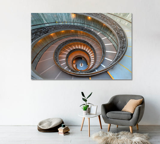Spiral Staircase Bramante in Vatican Canvas Print-Canvas Print-CetArt-1 Panel-24x16 inches-CetArt