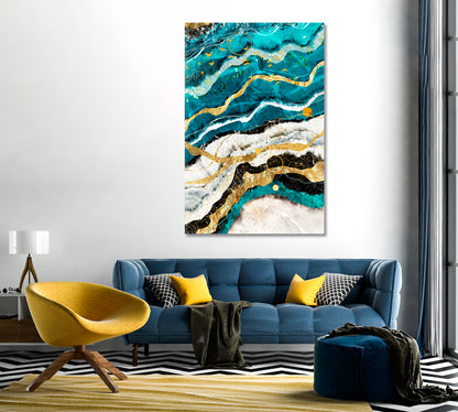 Abstract Blue Ocean Marble Pattern with Veins Canvas Print-Canvas Print-CetArt-1 panel-16x24 inches-CetArt