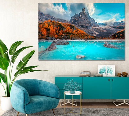 Alpine Landscape with Turquoise Lake Sorapis Dolomites Italy Canvas Print-Canvas Print-CetArt-1 Panel-24x16 inches-CetArt