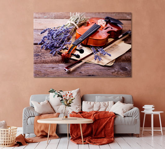 Violin and Lavender Flowers Canvas Print-Canvas Print-CetArt-1 Panel-24x16 inches-CetArt