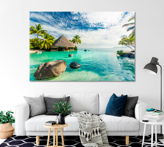 Bungalow in Tahiti French Polynesia Canvas Print-Canvas Print-CetArt-1 Panel-24x16 inches-CetArt