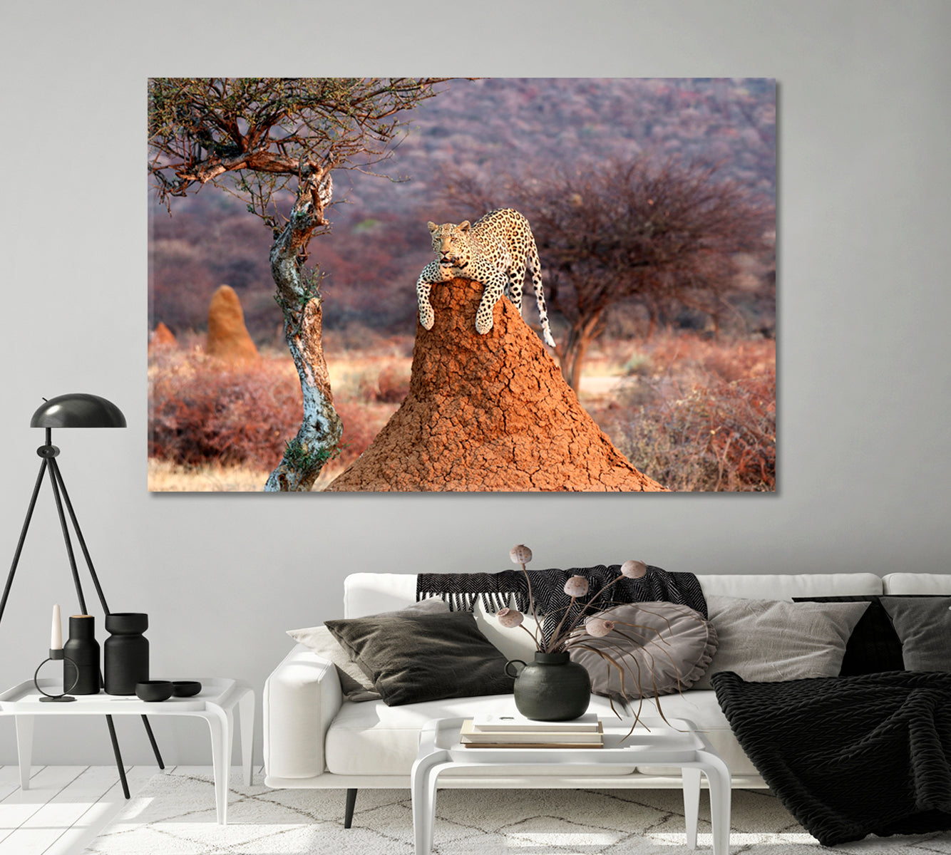 Leopard on a Termite Hill Namibia Africa Canvas Print-Canvas Print-CetArt-1 Panel-24x16 inches-CetArt