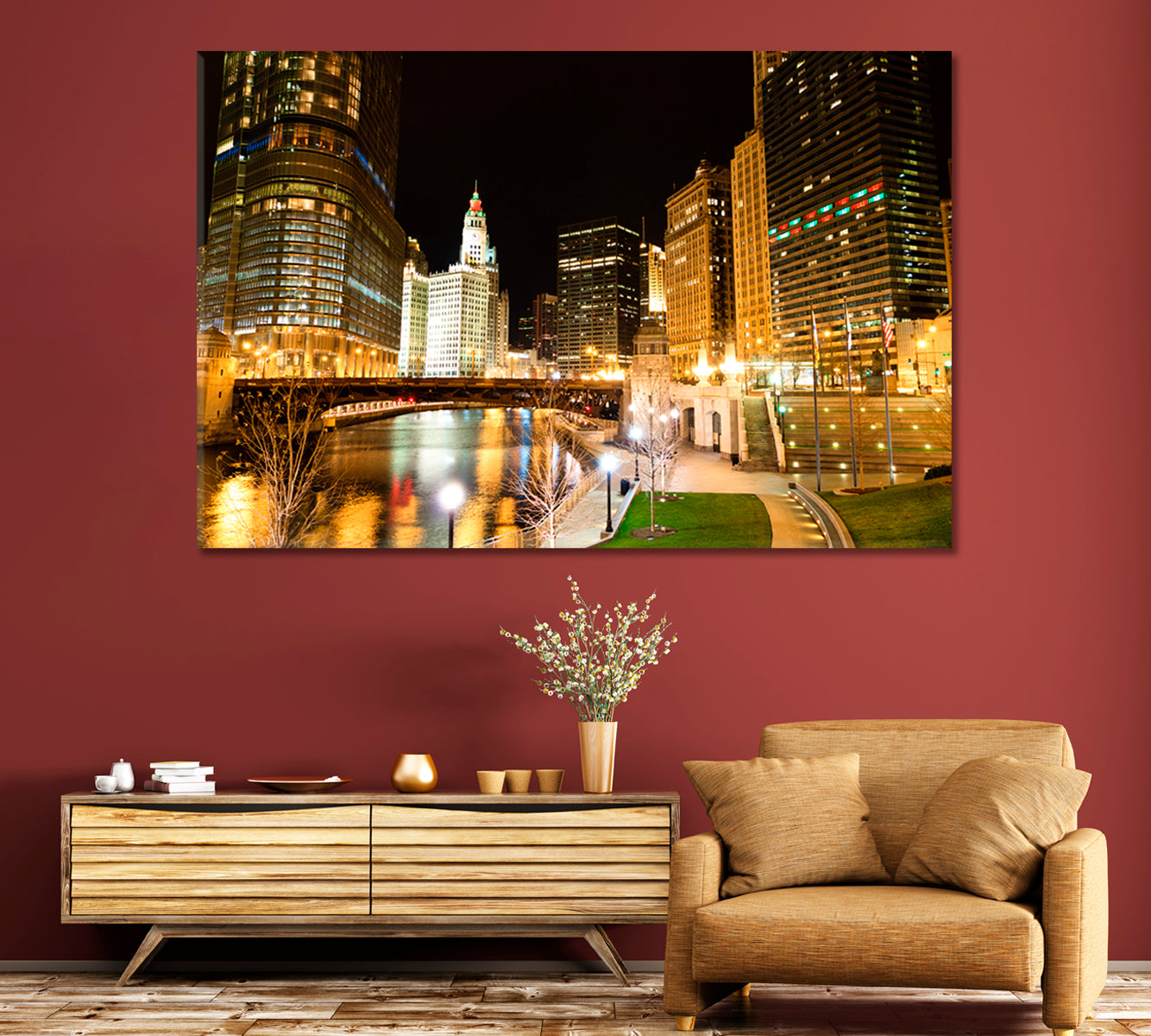 Chicago Night Lights Canvas Print-Canvas Print-CetArt-1 Panel-24x16 inches-CetArt