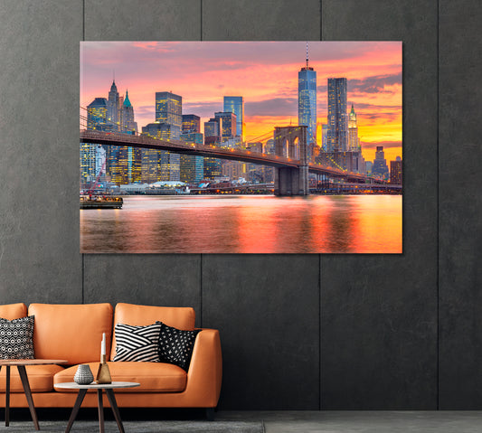 New York Lower Manhattan at Dusk USA Canvas Print-Canvas Print-CetArt-1 Panel-24x16 inches-CetArt