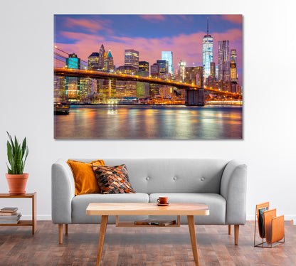 Manhattan Skyscrapers and Brooklyn Bridge Canvas Print-Canvas Print-CetArt-1 Panel-24x16 inches-CetArt