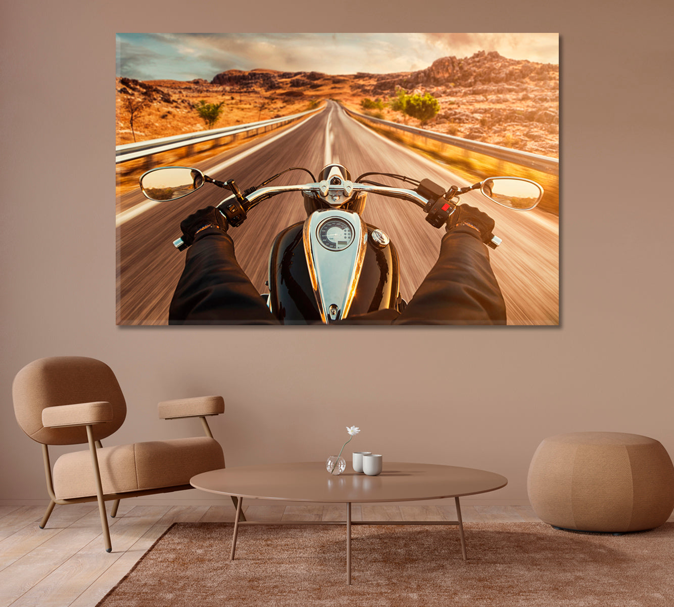 Motorcycle Driver on Empty Road Canvas Print-Canvas Print-CetArt-1 Panel-24x16 inches-CetArt