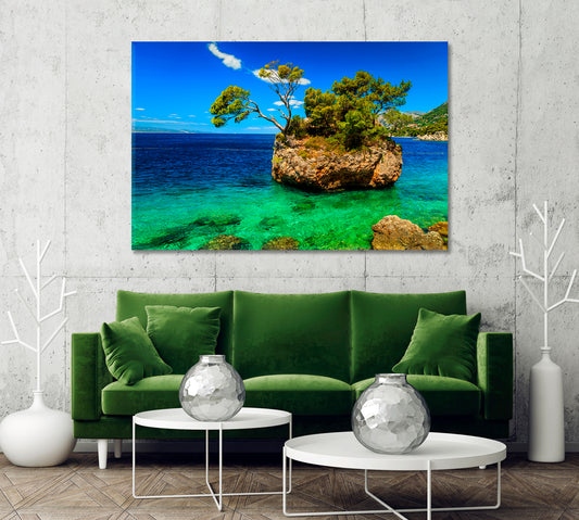 Landscape with Rocky Island on Brela Beach Croatia Canvas Print-Canvas Print-CetArt-1 Panel-24x16 inches-CetArt