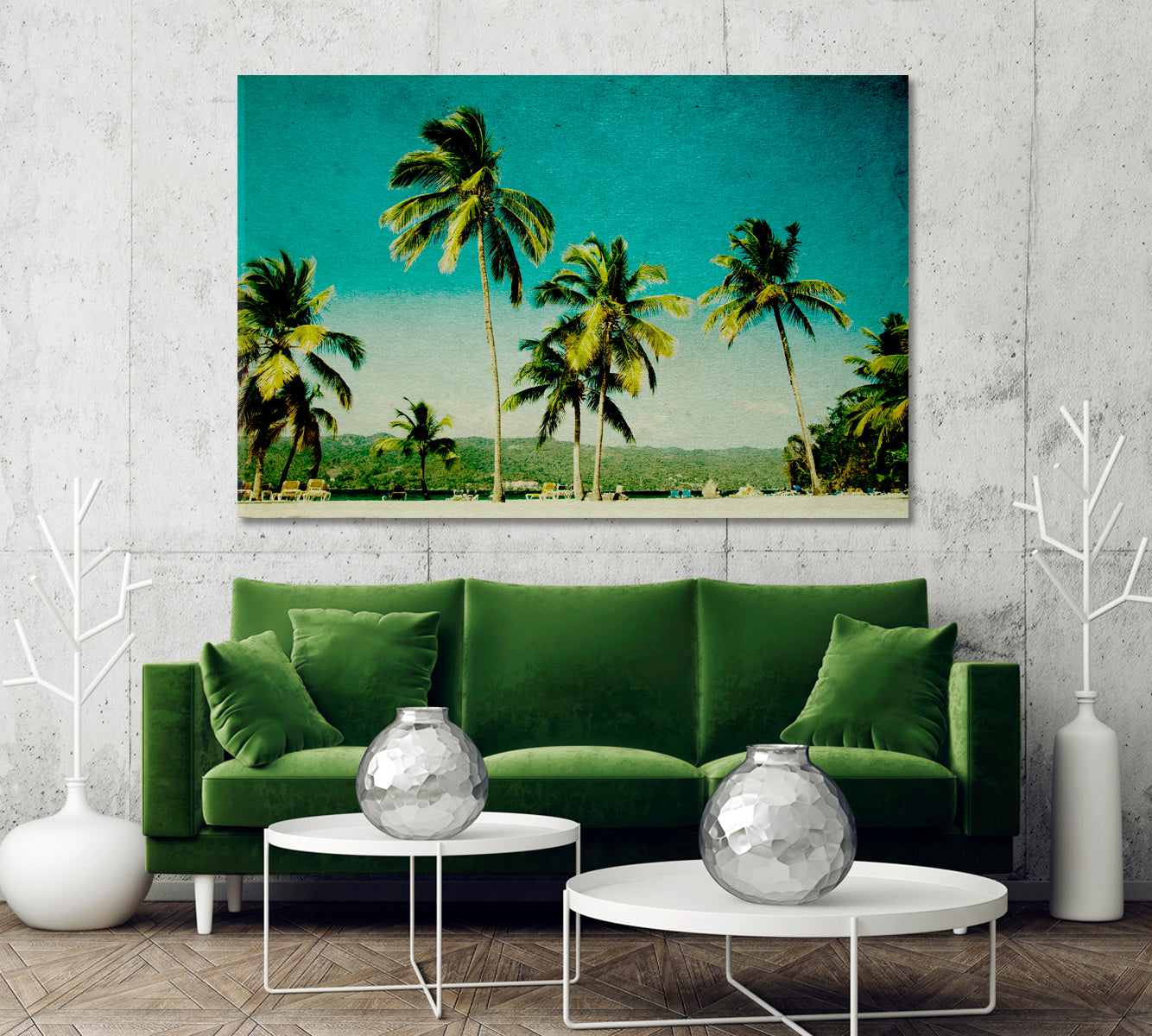 Tropical Beach with Palm Trees Canvas Print-Canvas Print-CetArt-1 Panel-24x16 inches-CetArt