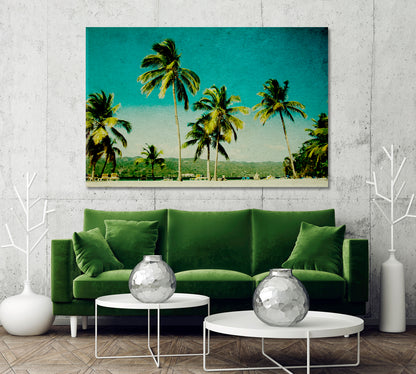 Tropical Beach with Palm Trees Canvas Print-Canvas Print-CetArt-1 Panel-24x16 inches-CetArt