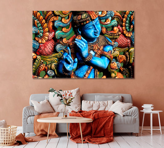 Blue Krishna Statue Canvas Print-Canvas Print-CetArt-1 Panel-24x16 inches-CetArt