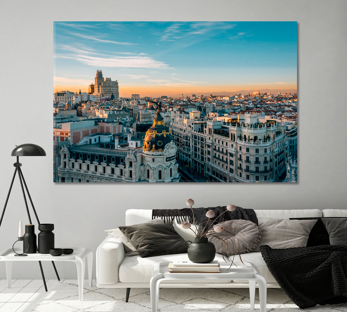 Metropolis Building and Gran Via Madrid Spain Canvas Print-Canvas Print-CetArt-1 Panel-24x16 inches-CetArt