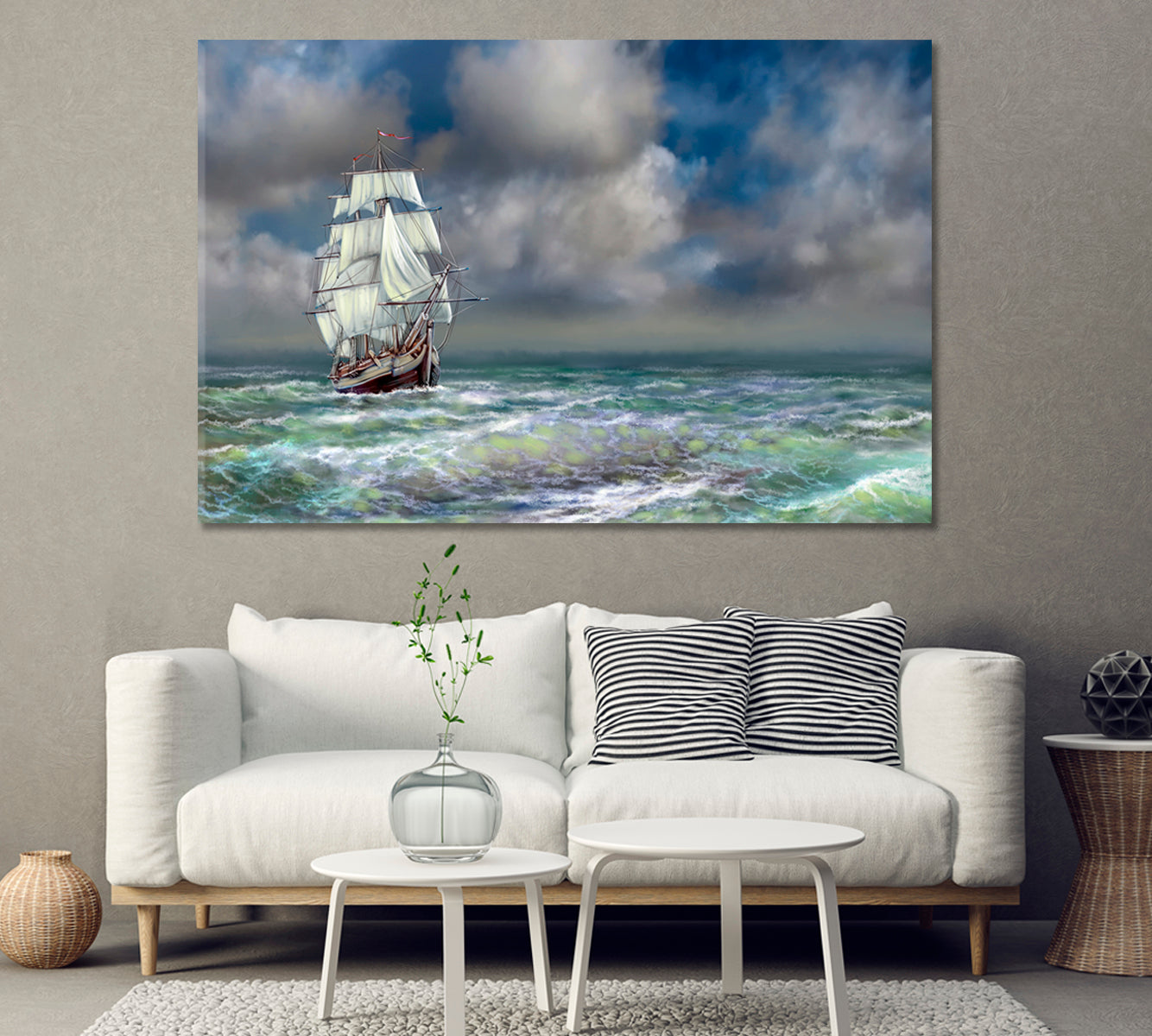 Huge Sailboat in Stormy Ocean Canvas Print-Canvas Print-CetArt-1 Panel-24x16 inches-CetArt