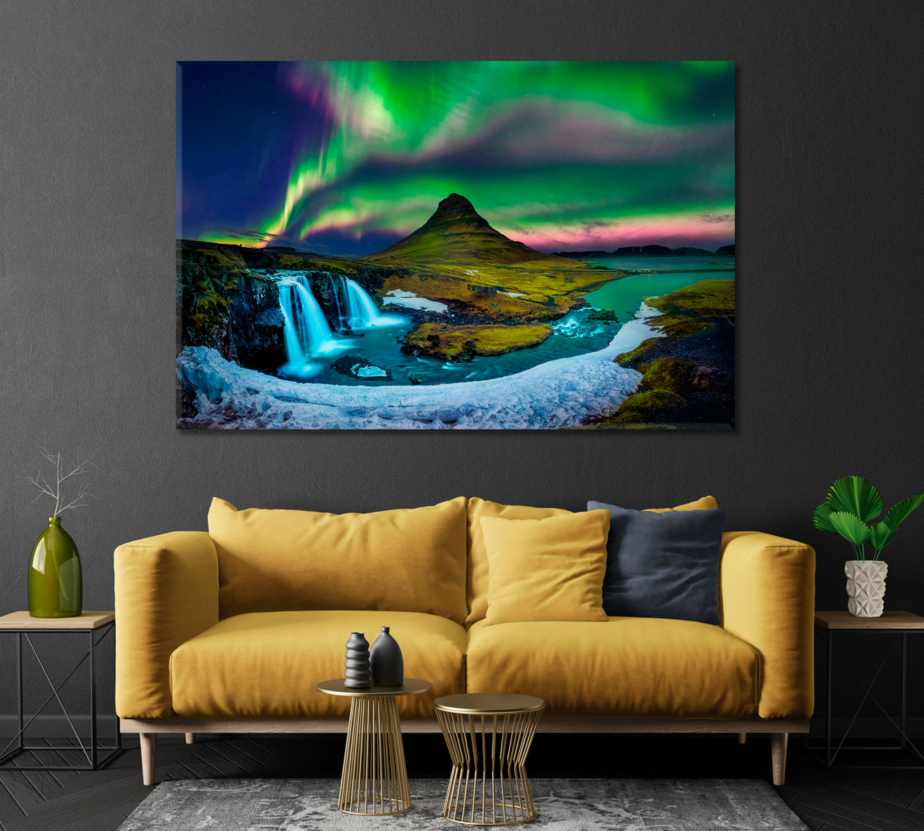 Kirkjufell Mountain with Northern Lights Iceland Canvas Print-Canvas Print-CetArt-1 Panel-24x16 inches-CetArt