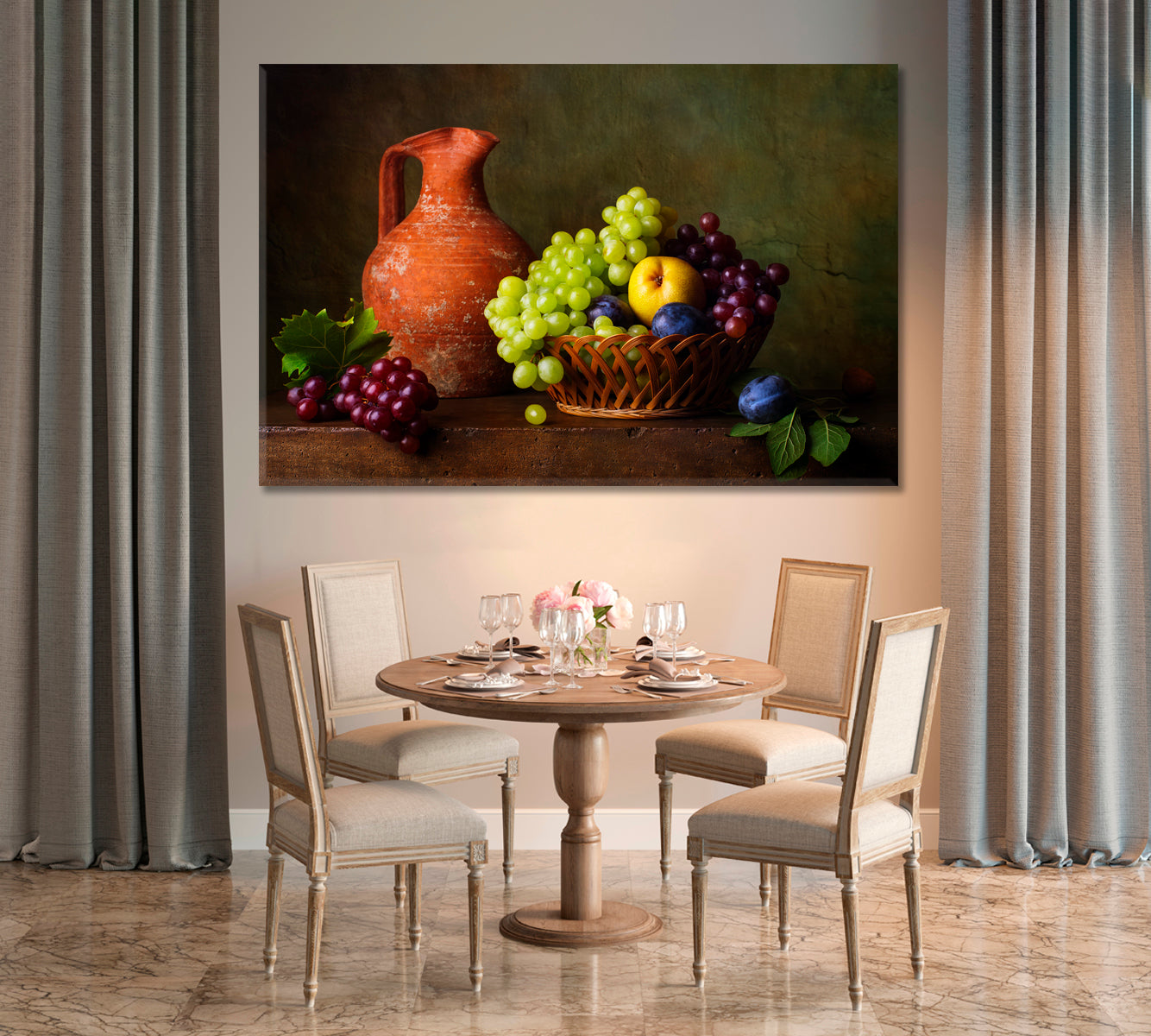 Still Life with Grapes and Plums Canvas Print-Canvas Print-CetArt-1 Panel-24x16 inches-CetArt