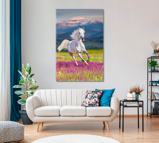 White Horse in Flower Glade Canvas Print-Canvas Print-CetArt-1 panel-16x24 inches-CetArt