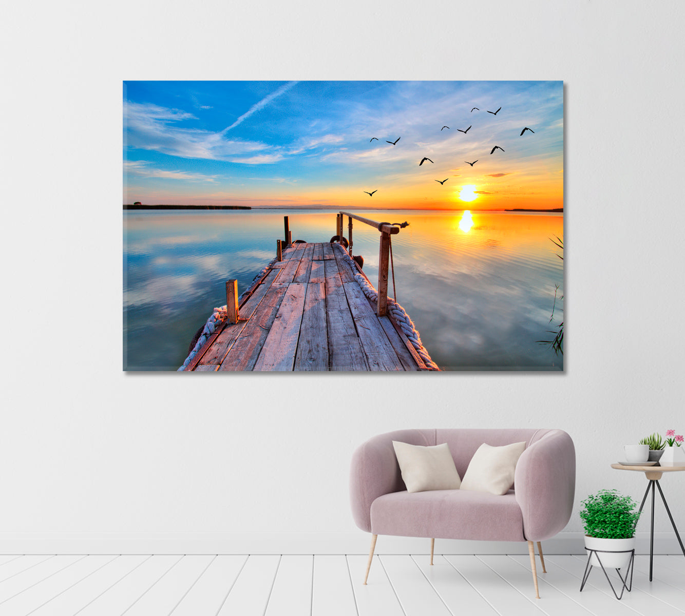 Seagulls in Sunset over River Canvas Print-Canvas Print-CetArt-1 Panel-24x16 inches-CetArt