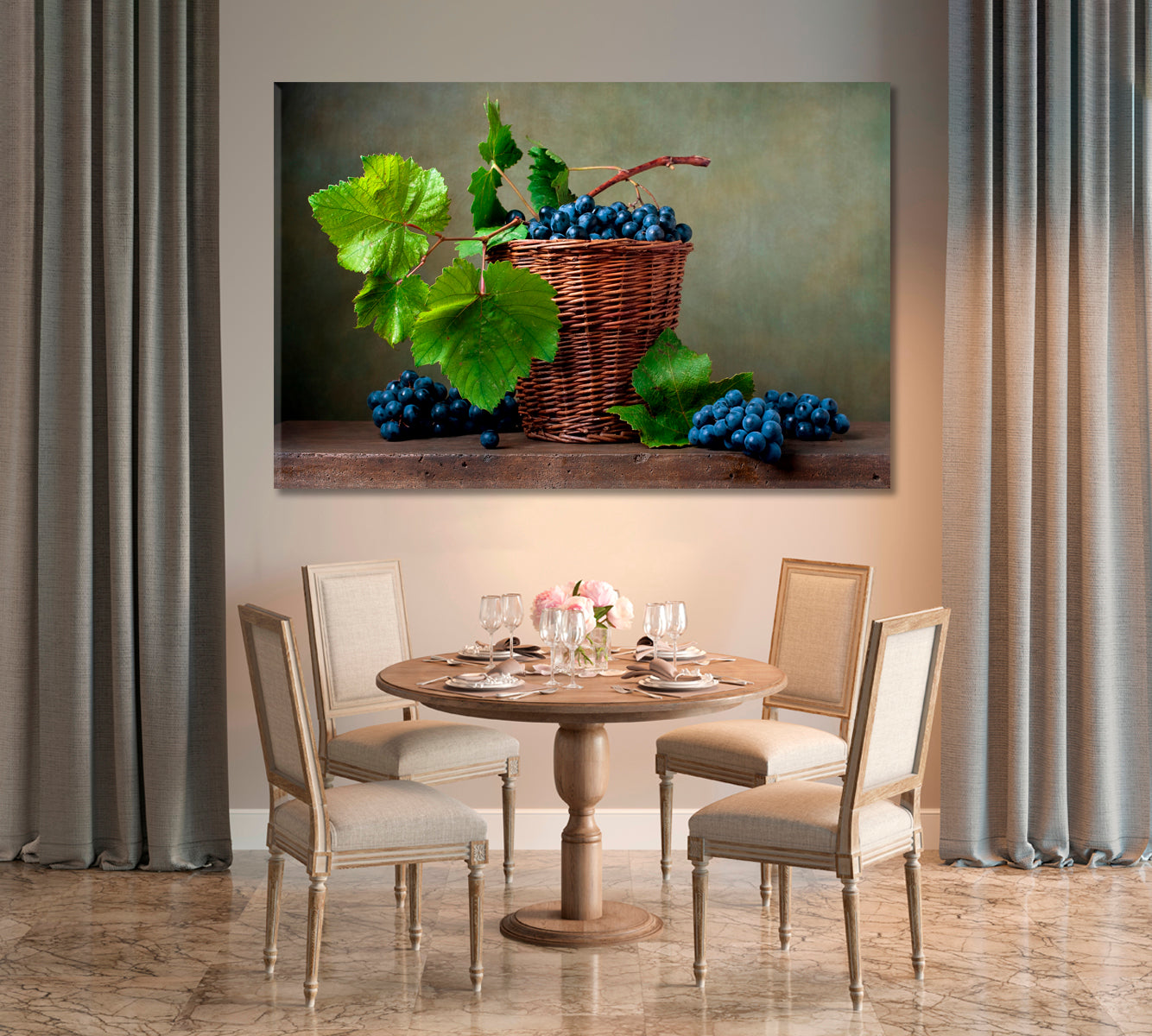 Still Life Grapes in Basket Canvas Print-Canvas Print-CetArt-1 Panel-24x16 inches-CetArt