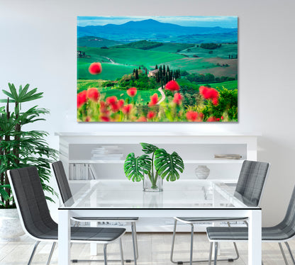 Tuscany Landscape with Poppy Flowers Canvas Print-Canvas Print-CetArt-1 Panel-24x16 inches-CetArt