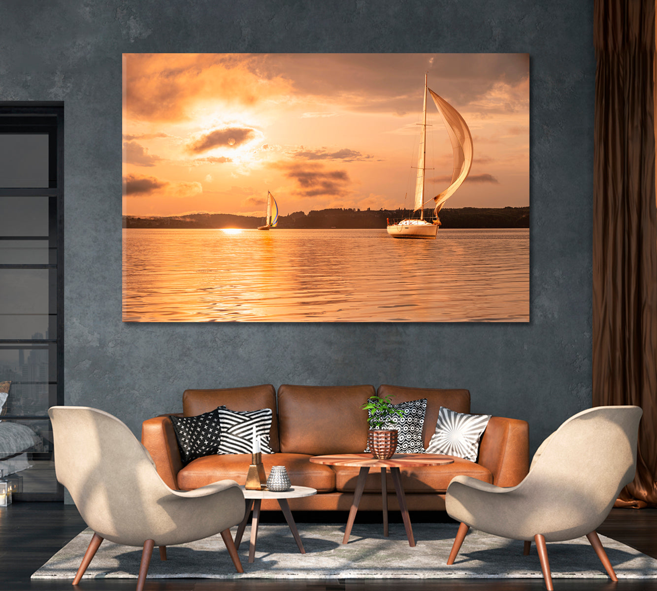 Sailing Yacht at Incredible Sunset Canvas Print-Canvas Print-CetArt-1 Panel-24x16 inches-CetArt