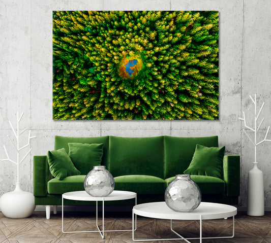 Top View of Lake in Middle of Forest Canvas Print-Canvas Print-CetArt-1 Panel-24x16 inches-CetArt