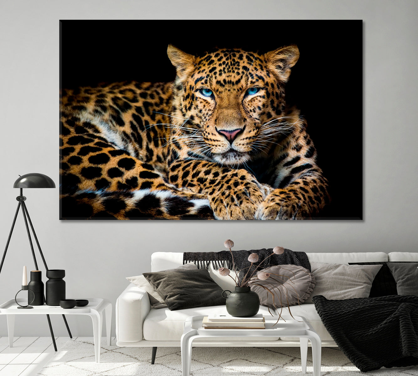 Northern Chinese Leopard with Extraordinary Blue Eyes Canvas Print-Canvas Print-CetArt-1 Panel-24x16 inches-CetArt