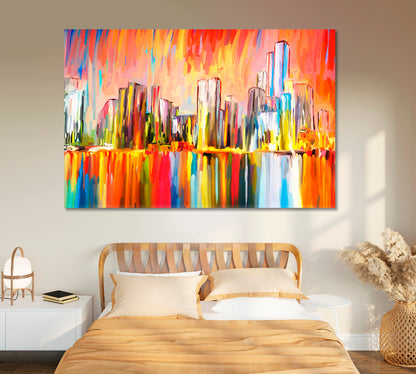 Abstract Colorful City Reflected in Water Canvas Print-Canvas Print-CetArt-1 Panel-24x16 inches-CetArt