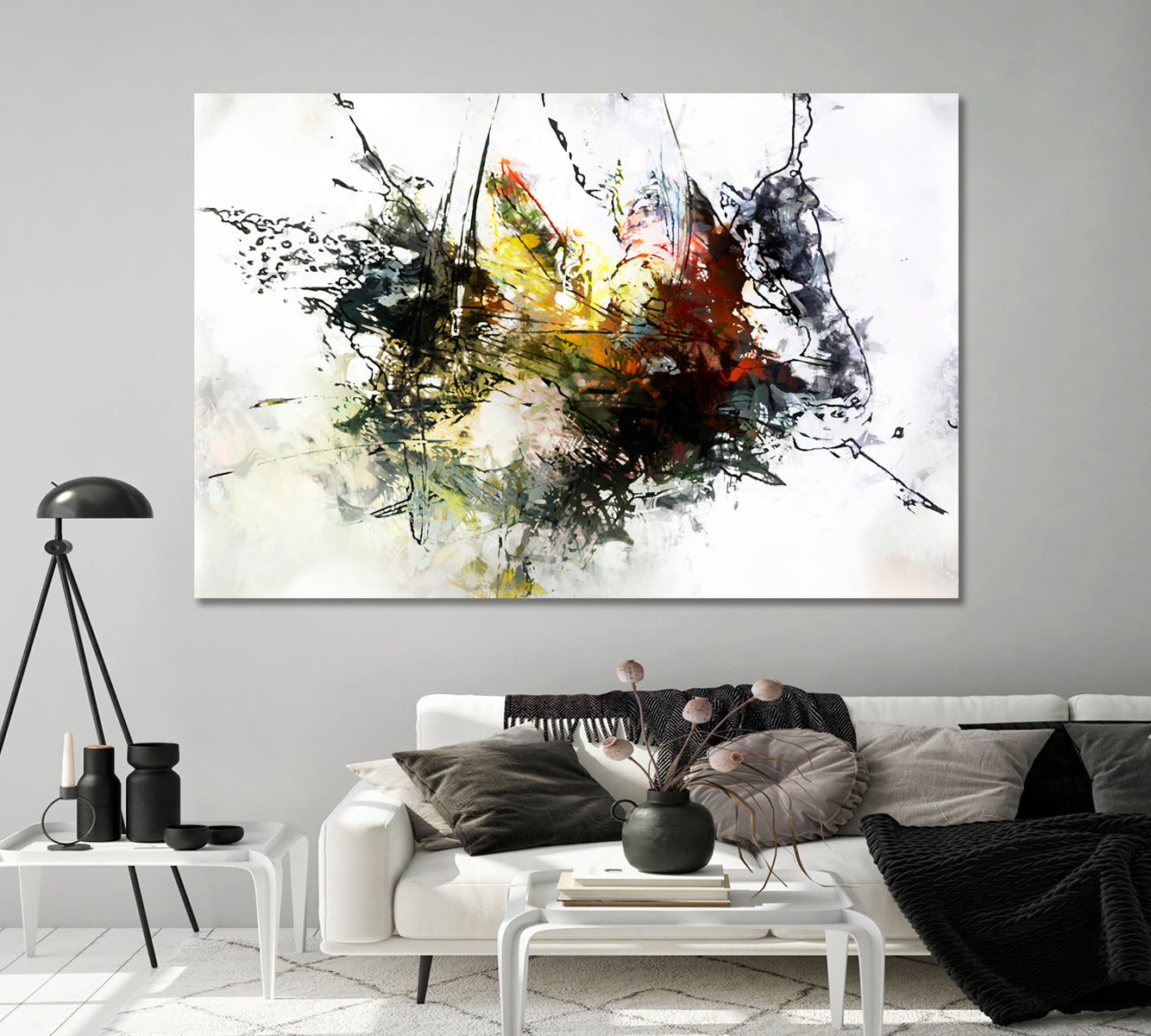 Splashing Yellow Black and Red Ink Canvas Print-Canvas Print-CetArt-1 Panel-24x16 inches-CetArt