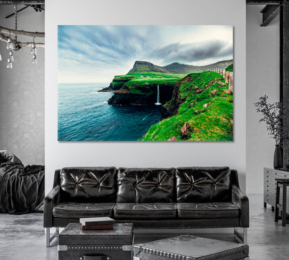 Gasadalur Waterfall at Faroe Islands Canvas Print-Canvas Print-CetArt-1 Panel-24x16 inches-CetArt