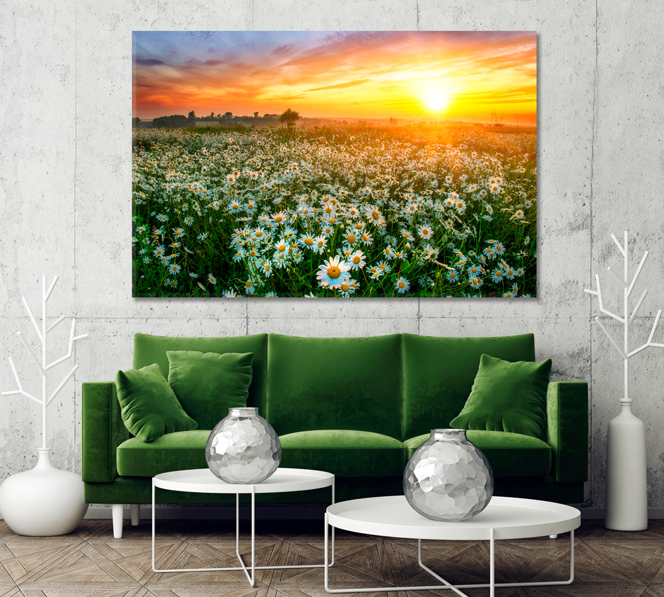 Beautiful Summer Sunrise over Daisies Field Canvas Print-Canvas Print-CetArt-1 Panel-24x16 inches-CetArt