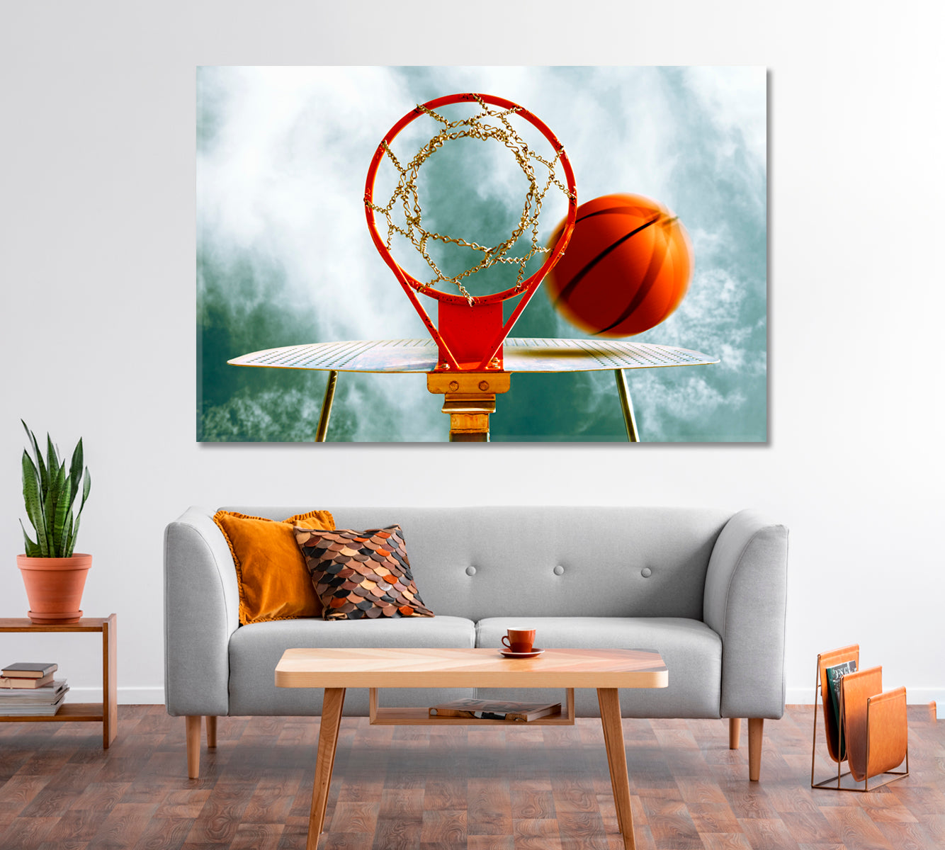 Basketball Ball Flies into a Ring Canvas Print-Canvas Print-CetArt-1 Panel-24x16 inches-CetArt