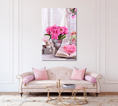 Pink Peonies in Vintage Style Canvas Print-Canvas Print-CetArt-1 panel-16x24 inches-CetArt