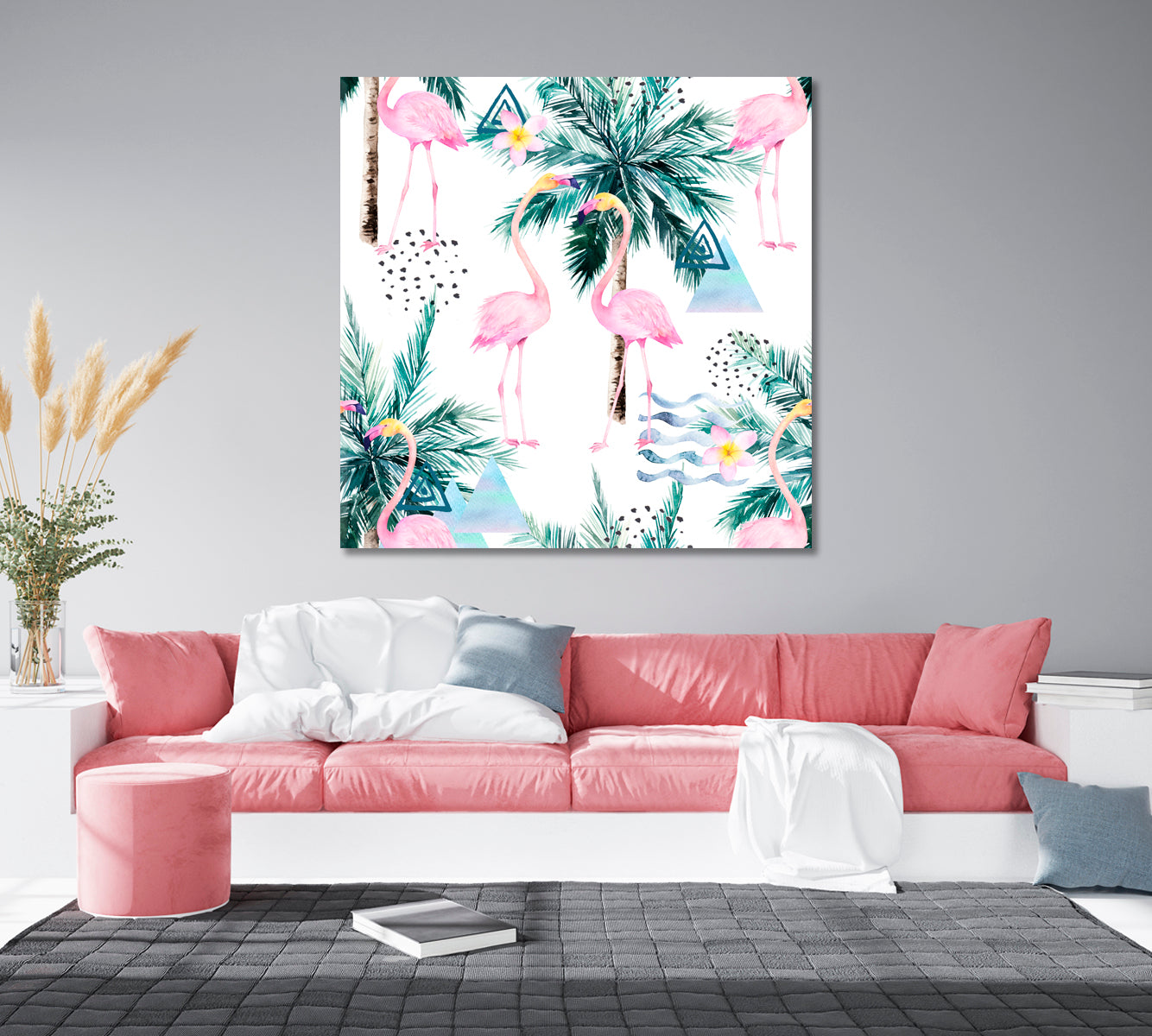 Abstract Coconut Palms with Flamingos Canvas Print-Canvas Print-CetArt-1 panel-12x12 inches-CetArt