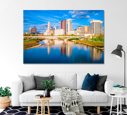 Columbus Skyscrapers and Scioto River Bridge Canvas Print-Canvas Print-CetArt-1 Panel-24x16 inches-CetArt