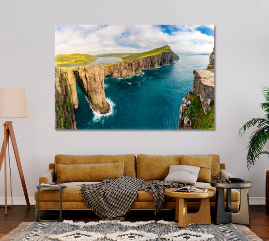 Leitisvatn Or Sorvagsvatn Lake Over the Ocean Faroe Islands Canvas Print-Canvas Print-CetArt-1 Panel-24x16 inches-CetArt